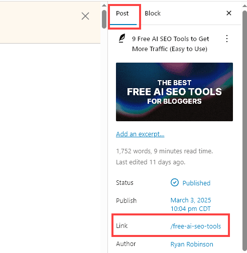 Detailed Example of Link (URL) Suggested from Permalink Tool