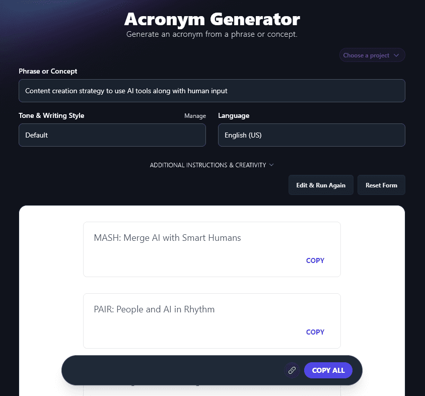 Acronyms Created by the Acronym Generator Tool