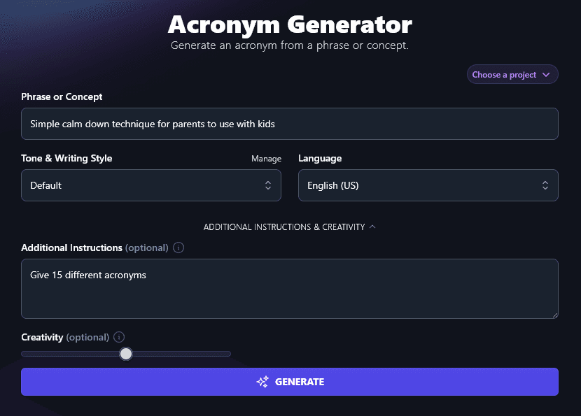 Including Additional Instructions for the AI Acronym Generator