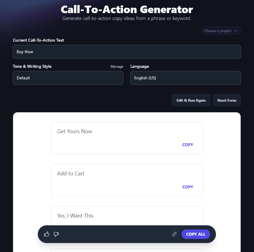 A List of CTAs Created Using the Call-to-Action Generator