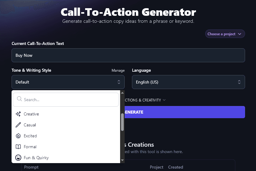 Choosing a Tone & Writing Style to Use With the Call-to-Action Generator