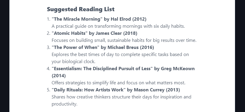 The Course Outline Generator Has Followed the Additional Instruction to Create a Suggested Reading List
