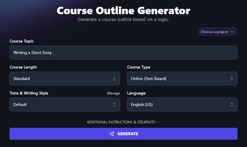 Entering Your Course Topic into the Course Outline Generator