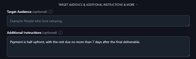 Including Additional Instructions or Information for the Freelance Contract Generator