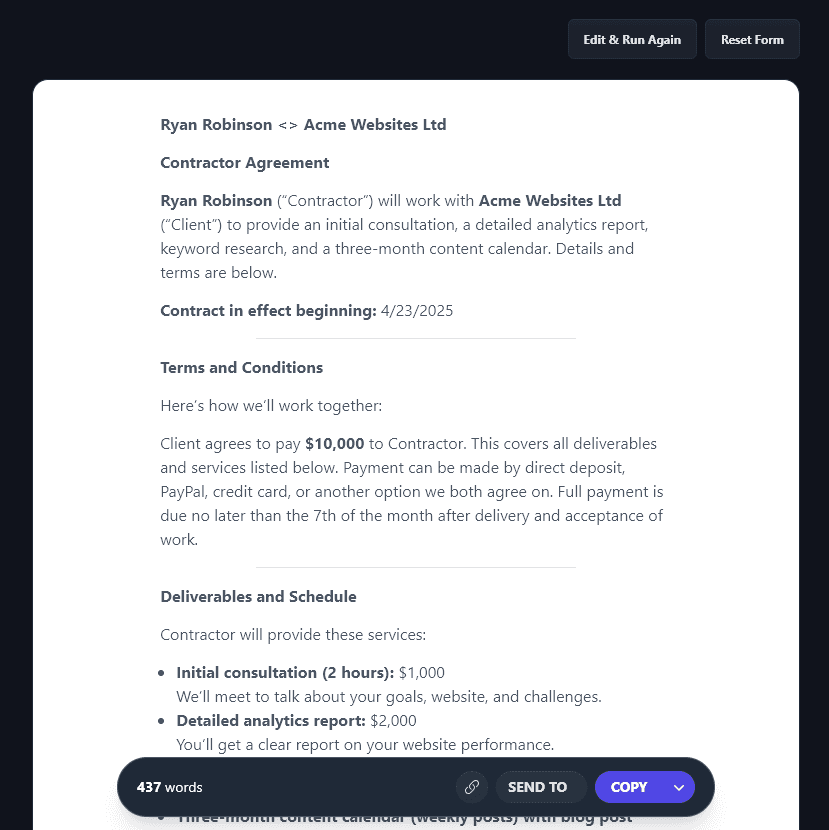 Generating a Detailed Freelance Contract Using the Freelance Contract Tool