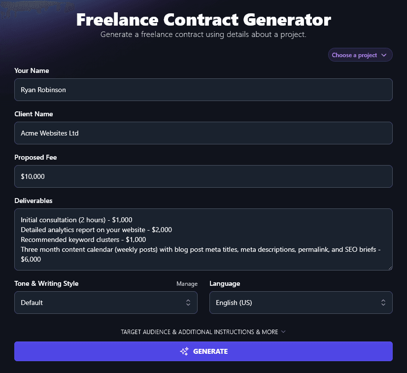 Listing Your Deliverables for the Freelance Contract (on Separate Lines)