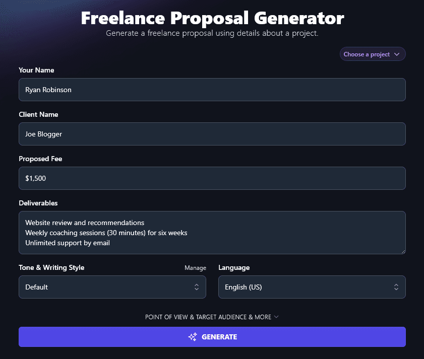 Entering Your List of Deliverables (On Separate Lines) in the Freelance Proposal Generator Tool