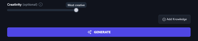 Moving the Creativity Slider to Most Creative in the Product Description Generator