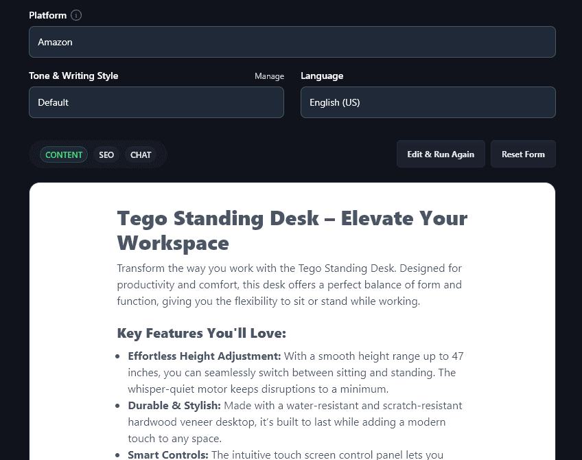 A Product Description Generated Specificially for Amazon