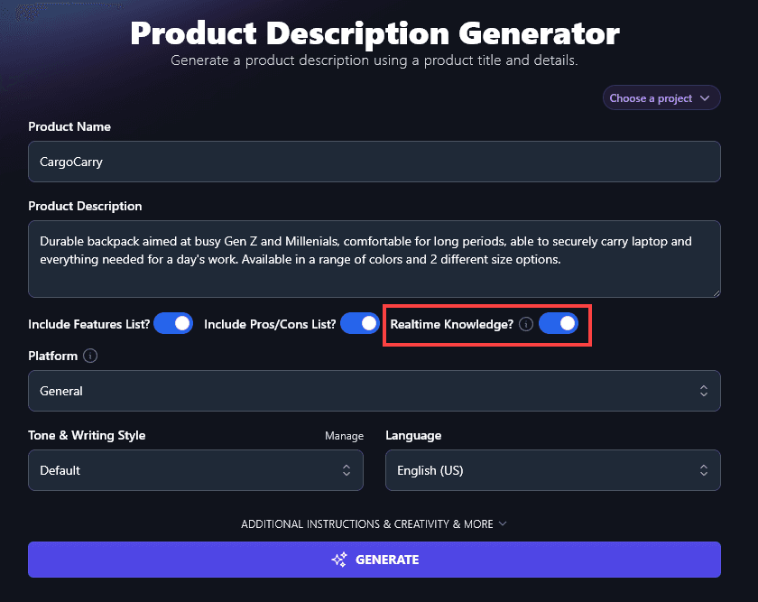 Selecting to Incorporate Realtime Knowledge in Your Product Description