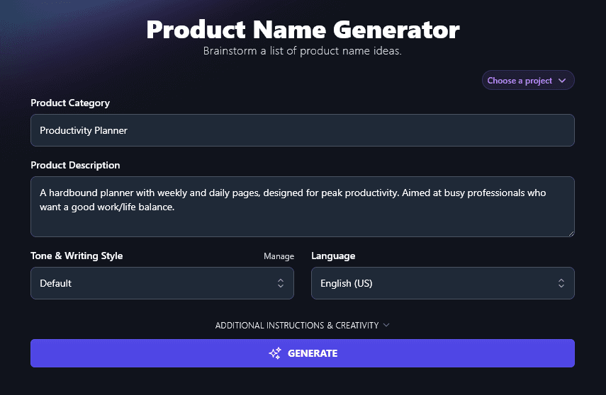 Describing Your Product for the Product Name Generator