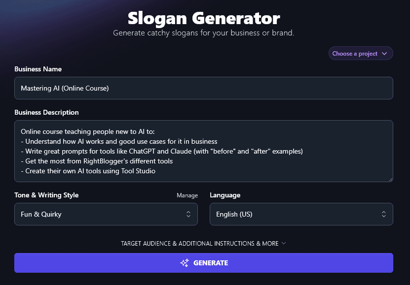Giving the AI Slogan Generator a Detailed Description of Your Business or Product