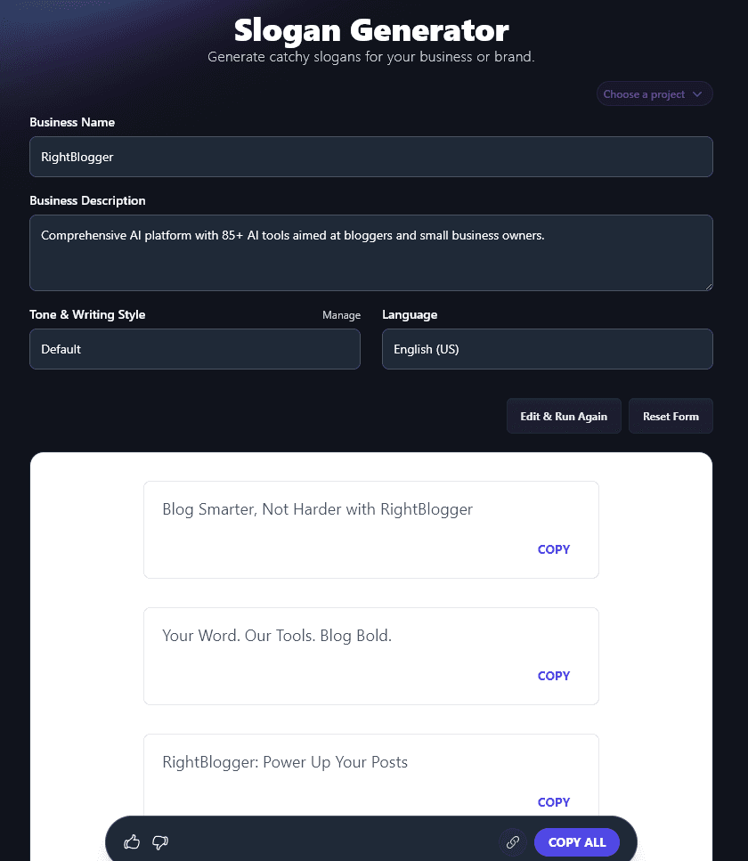 The Start of the List of Slogans Produced by the AI Slogan Generator