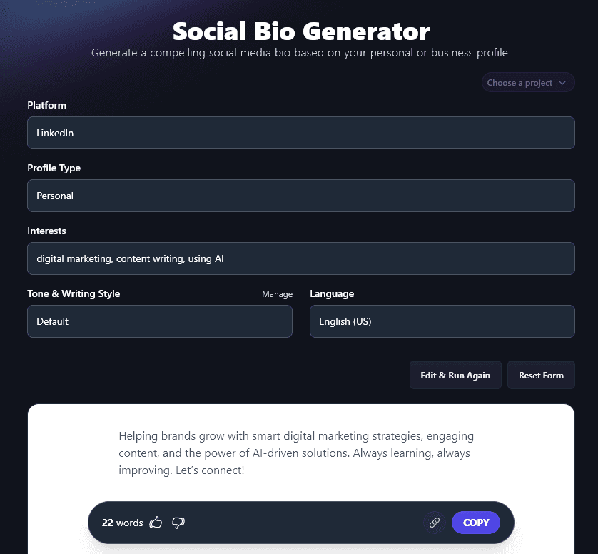 A Bio Produced by the Social Bio Generator