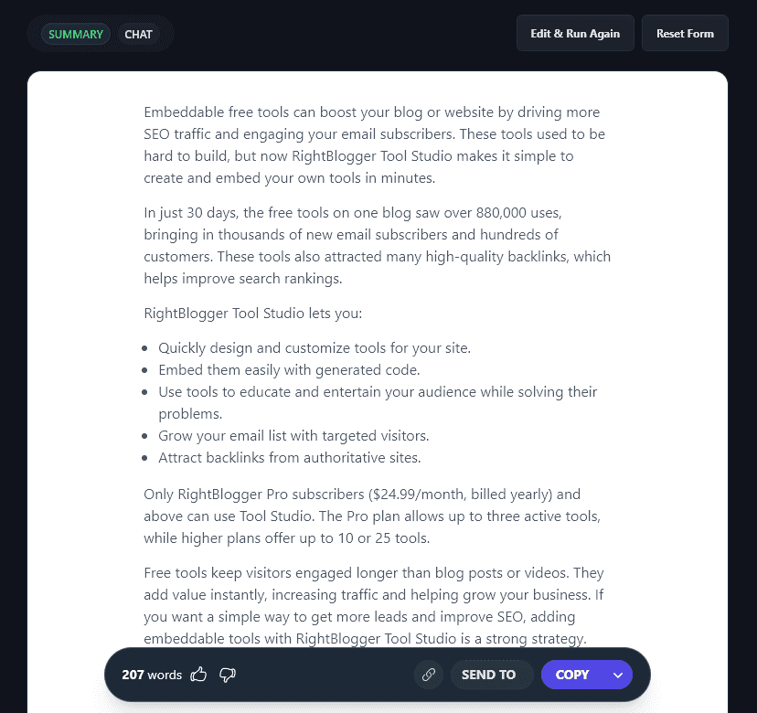 An AI-Generated Summary With Formatting (Includes Bullet Points)
