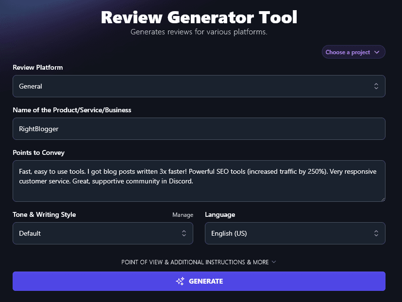 Giving Your Key Points to the Testimonial Generator Tool (List as Many as You Want)