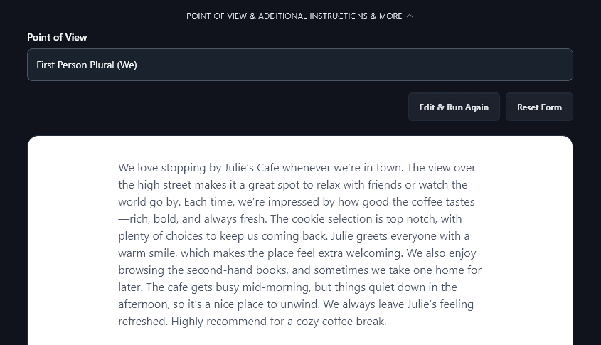 The AI Review Produced by the Review Generator Tool