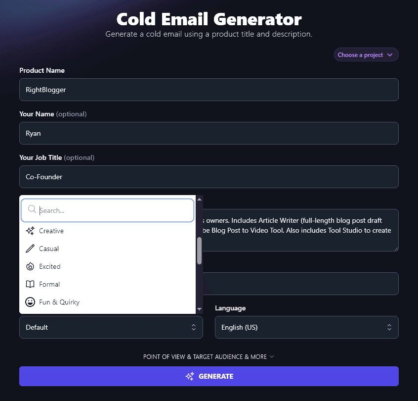 Choosing a Tone & Writing Style for Your Email in the Cold Email Generator