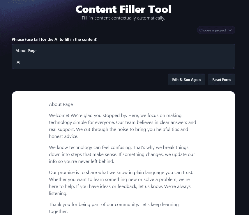 Creating Dummy Content Using the AI Content Filler