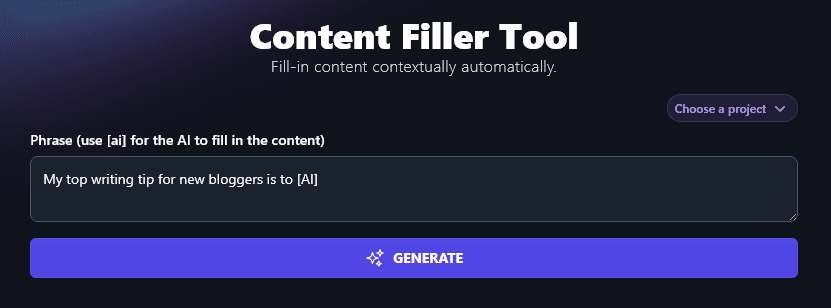 Entering Your Text Into the AI Content Filler Tool