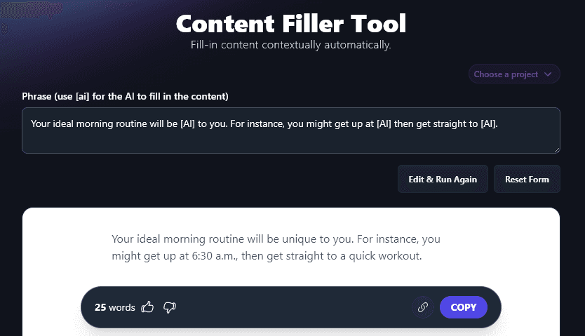 Filling Multiple Gaps in Your Text Using the AI Content Filler Tool
