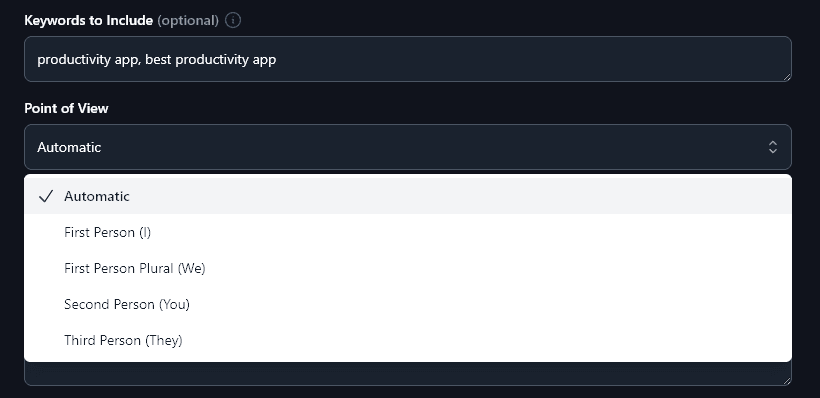 Selecting a Point of View for the Facebook Post Generator