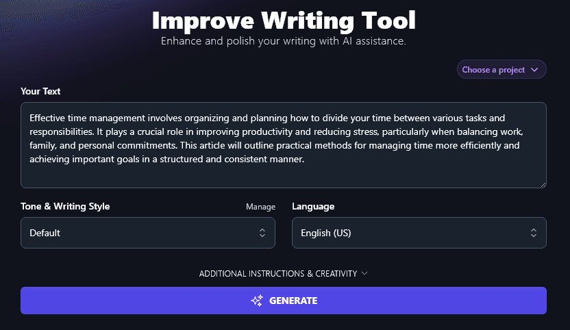 Pasting Your Text Into the Improve Writing Tool