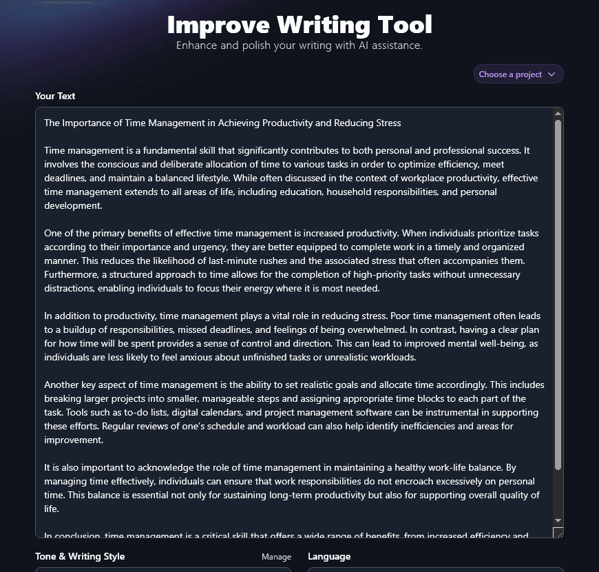 Pasting a Very Long Piece of Writing Into the AI Improve Writing Tool