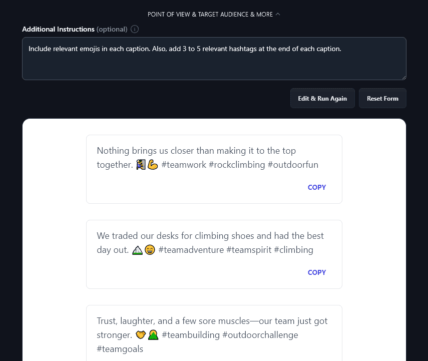 Entering Additional Instructions Into the Instagram Caption Generator