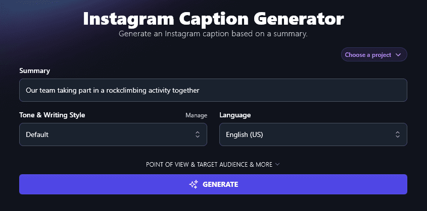 Entering a Summary/Description of Your Image into the Instagram Caption Generator