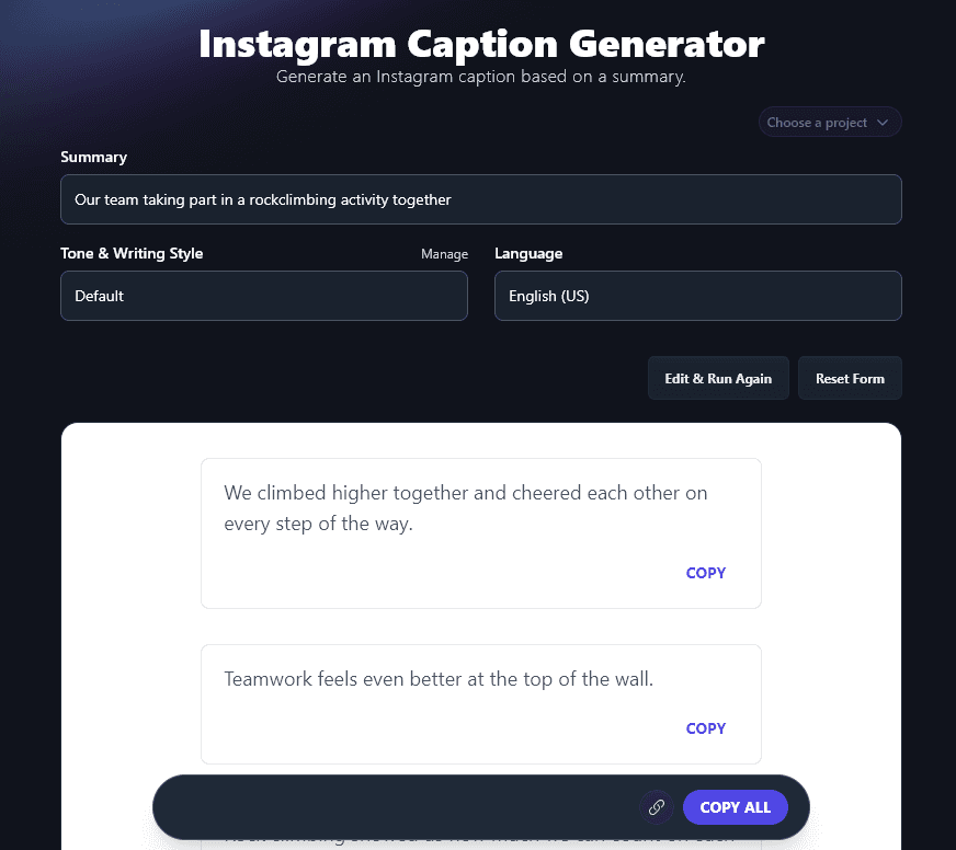 Generating a List of Image Captions With the AI Instagram Caption Generator