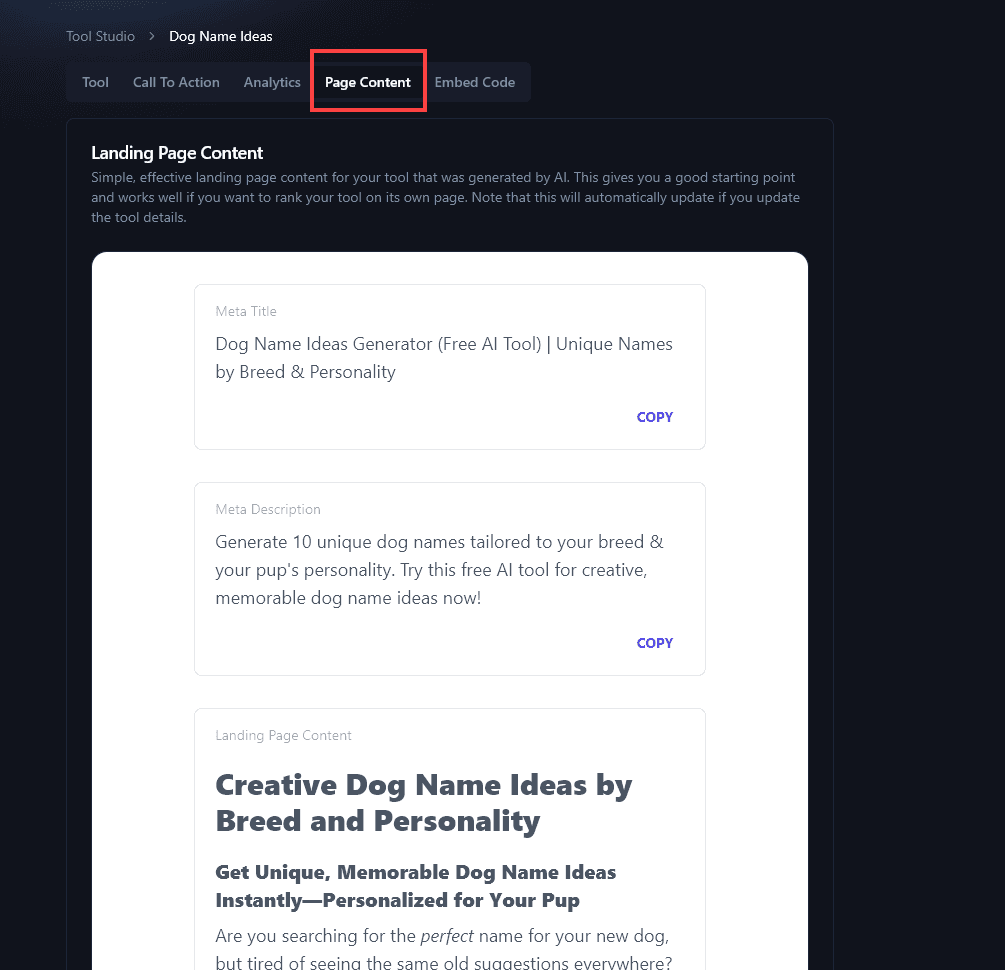 The AI-Generated Landing Page Copy for the Lead Magnet