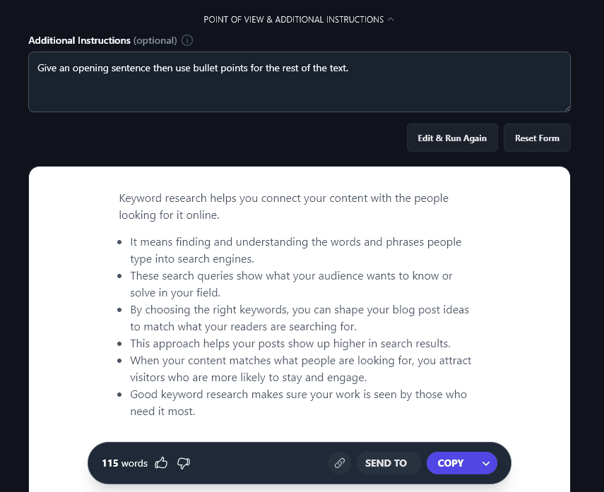 Giving Additional Instructions to the AI Text Merge Tool