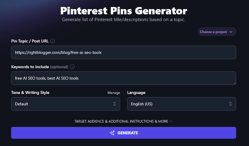 Entering Keywords Into the Pinterest Pin Generator