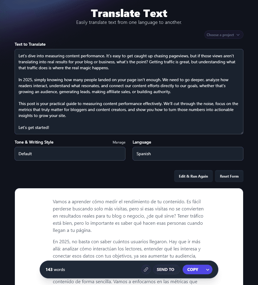 The AI Translation Generator Has Translated the Text Into Spanish