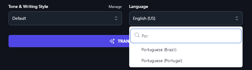 Using the Search Feature in the AI Translation Generator