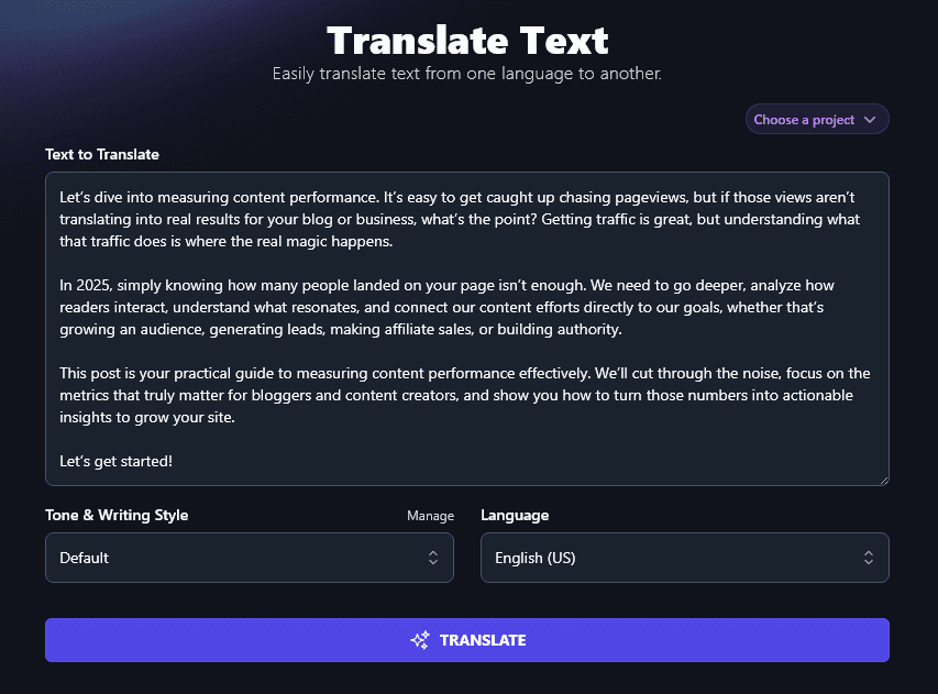 Pasting Your Original Text Into the AI Translate Text Tool