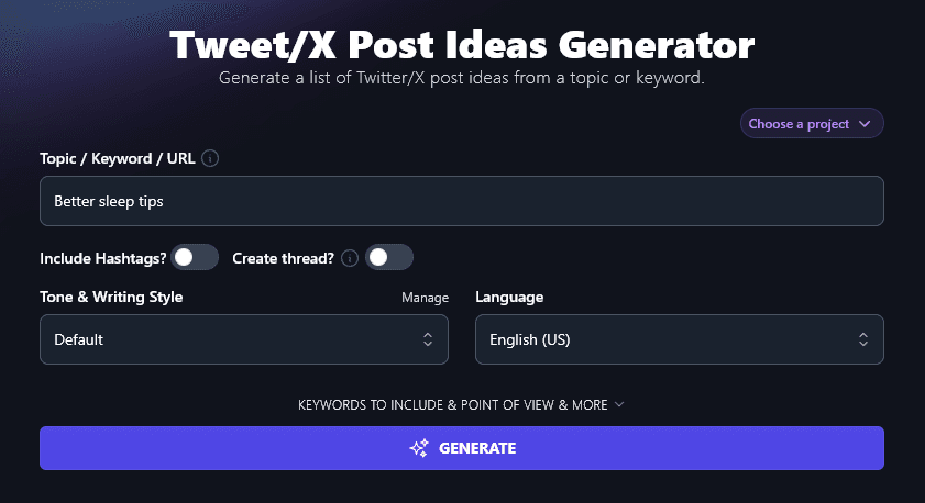 Entering the Topic or Keyword Into the AI Tweet Generator