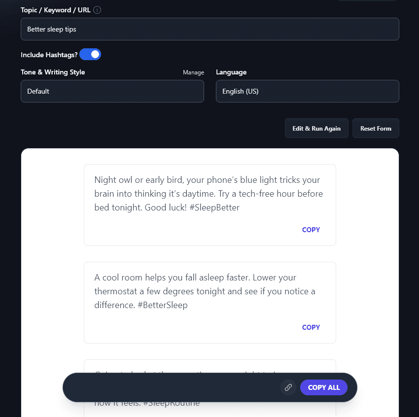 A List of Tweets Created by the AI Tweet Generator Tool