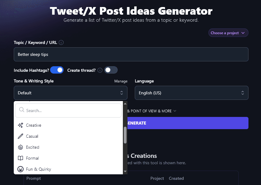 Choosing the Tone & Writing Style to Use With the AI Tweet Generator Tool