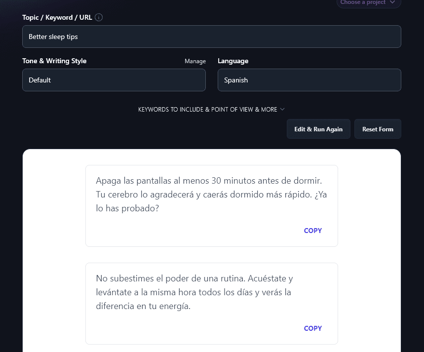 Creating Content in Spanish Using the AI Tweet Generator