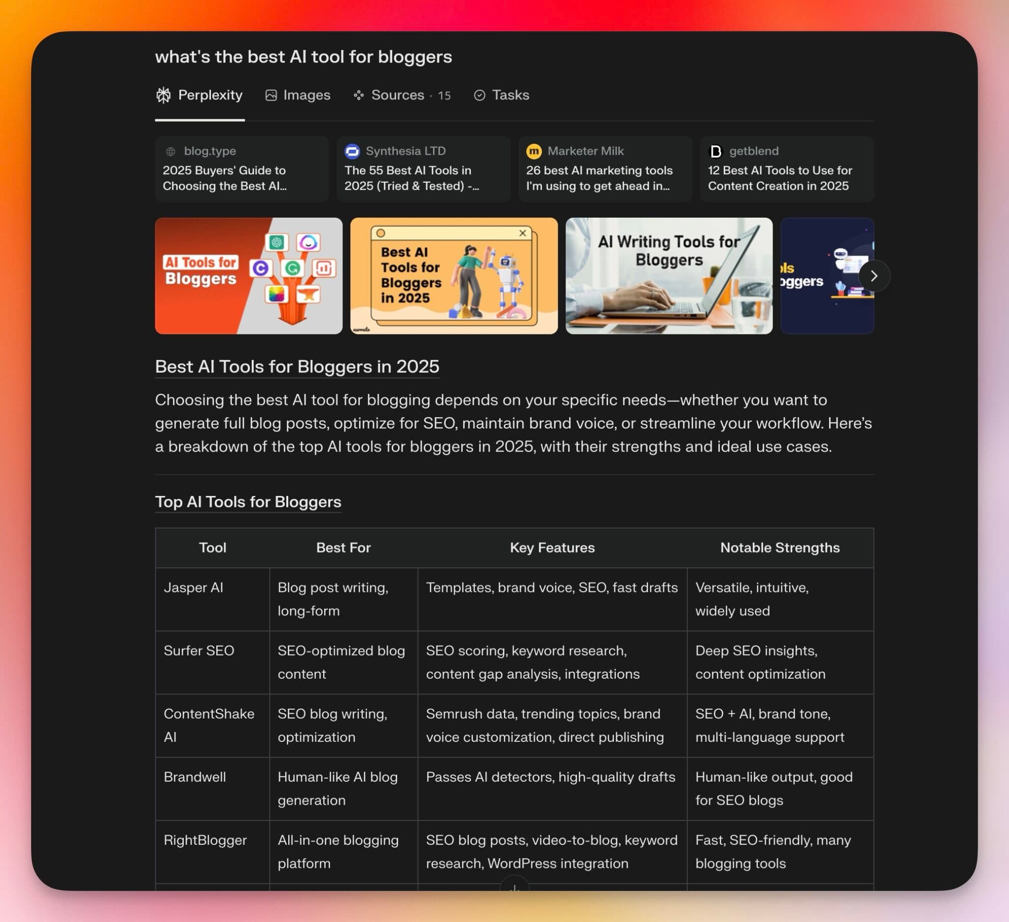 Searching perplexity example