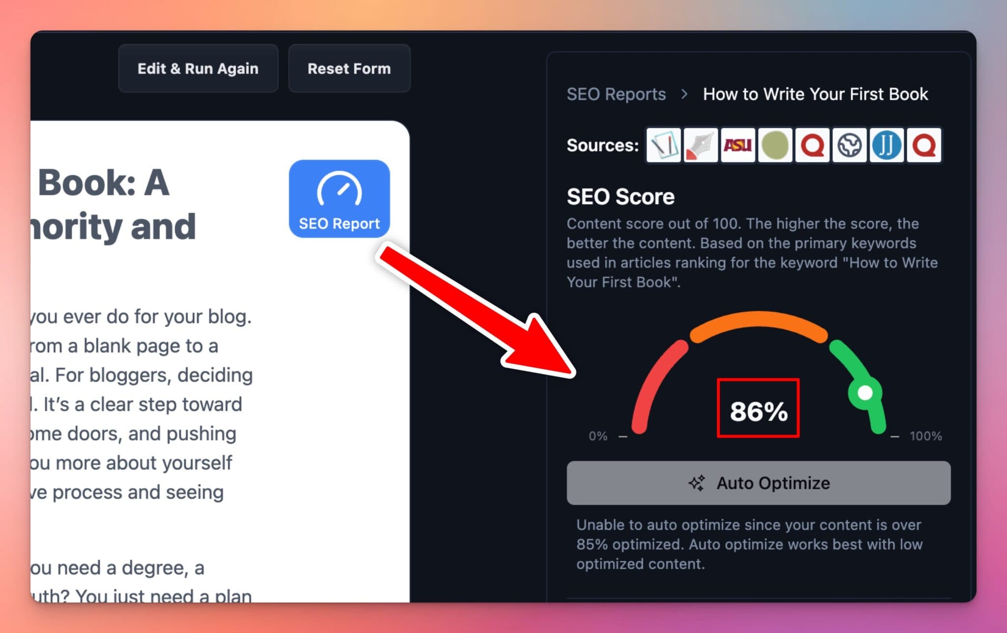 Auto Optimize SEO Score (Automated SEO Tool) Example