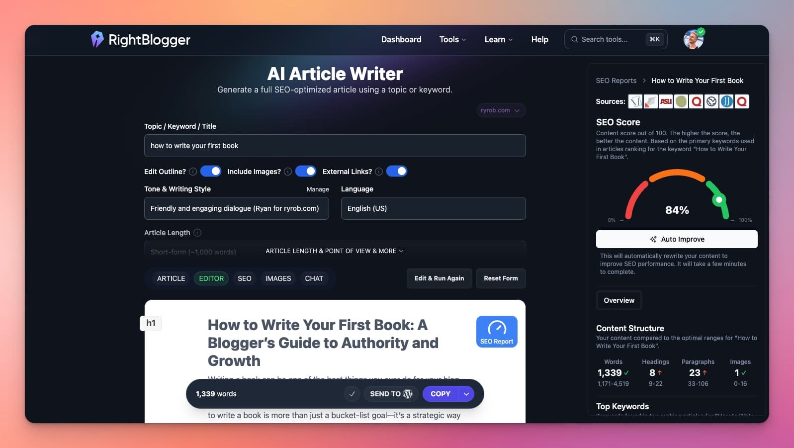 AI Article Writer in RightBlogger