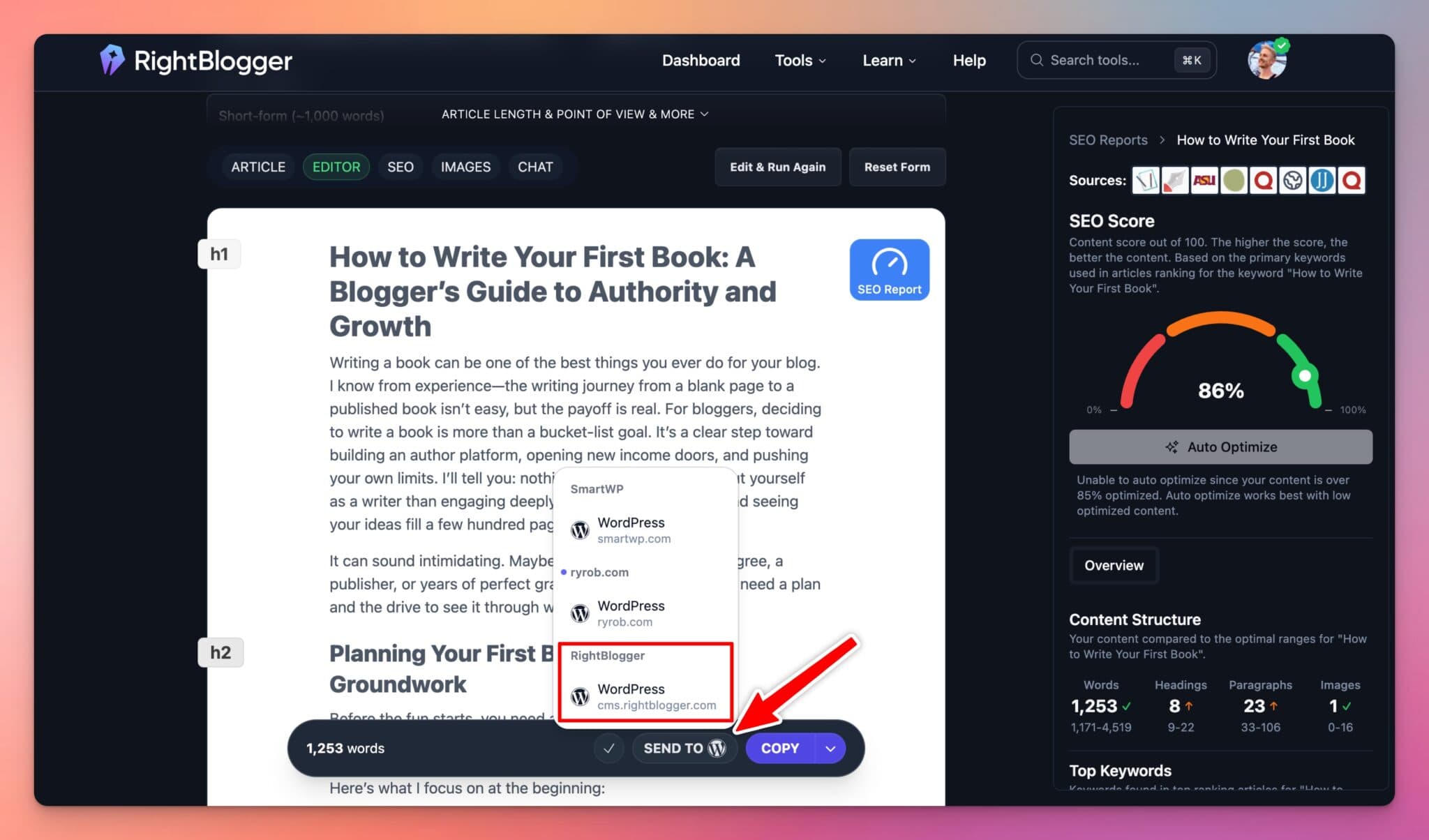 Send Auto Optimized Blog Post to WordPress (Integration)