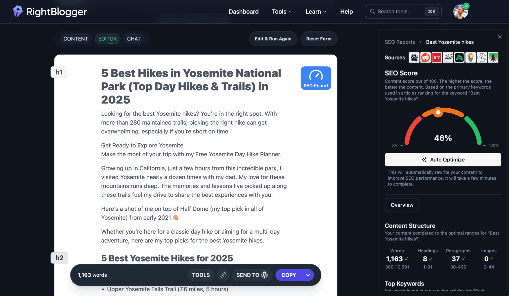 RightBlogger Rewriter Optimization Tool Screen Shot