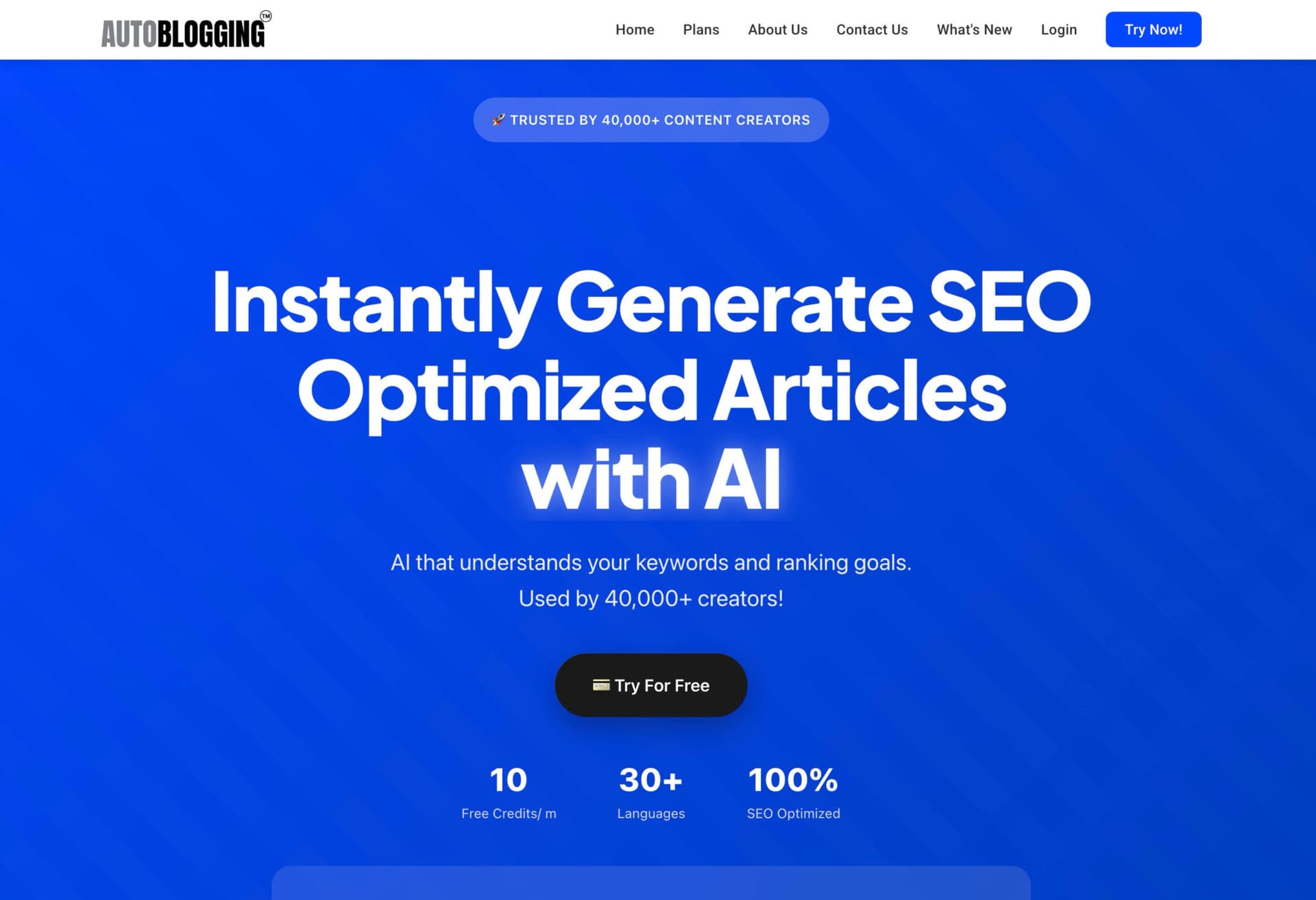 Autoblogging.ai Homepage Screenshot (Autoblogger tools)