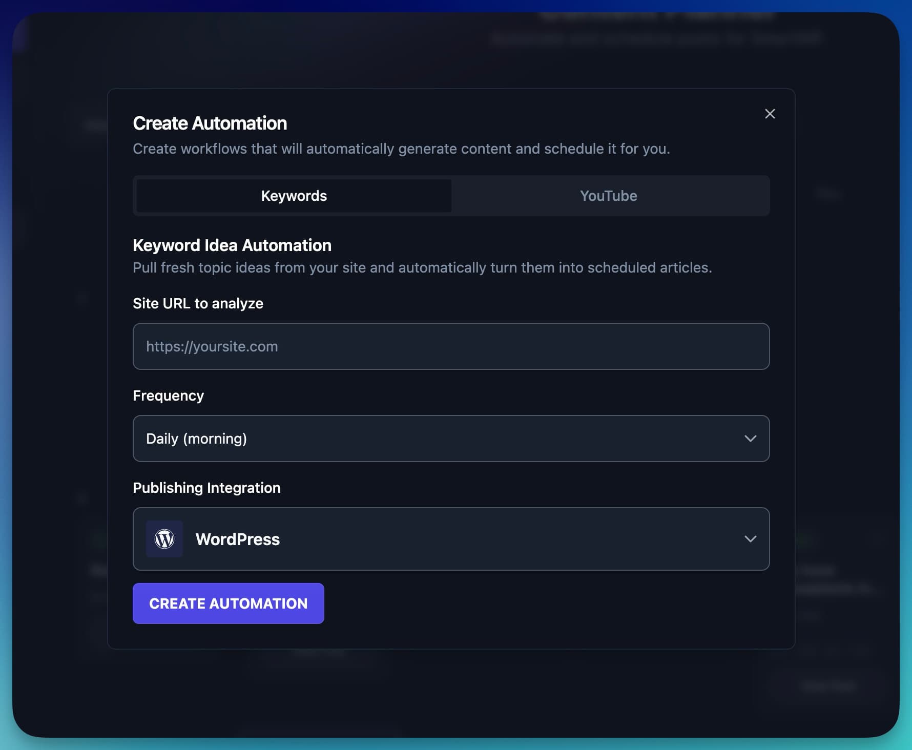 Adding an automation in RightBlogger