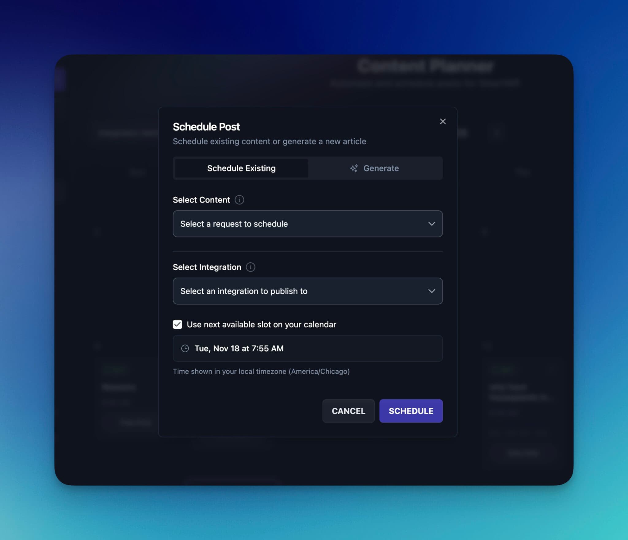 Adding a scheduled post to RightBlogger