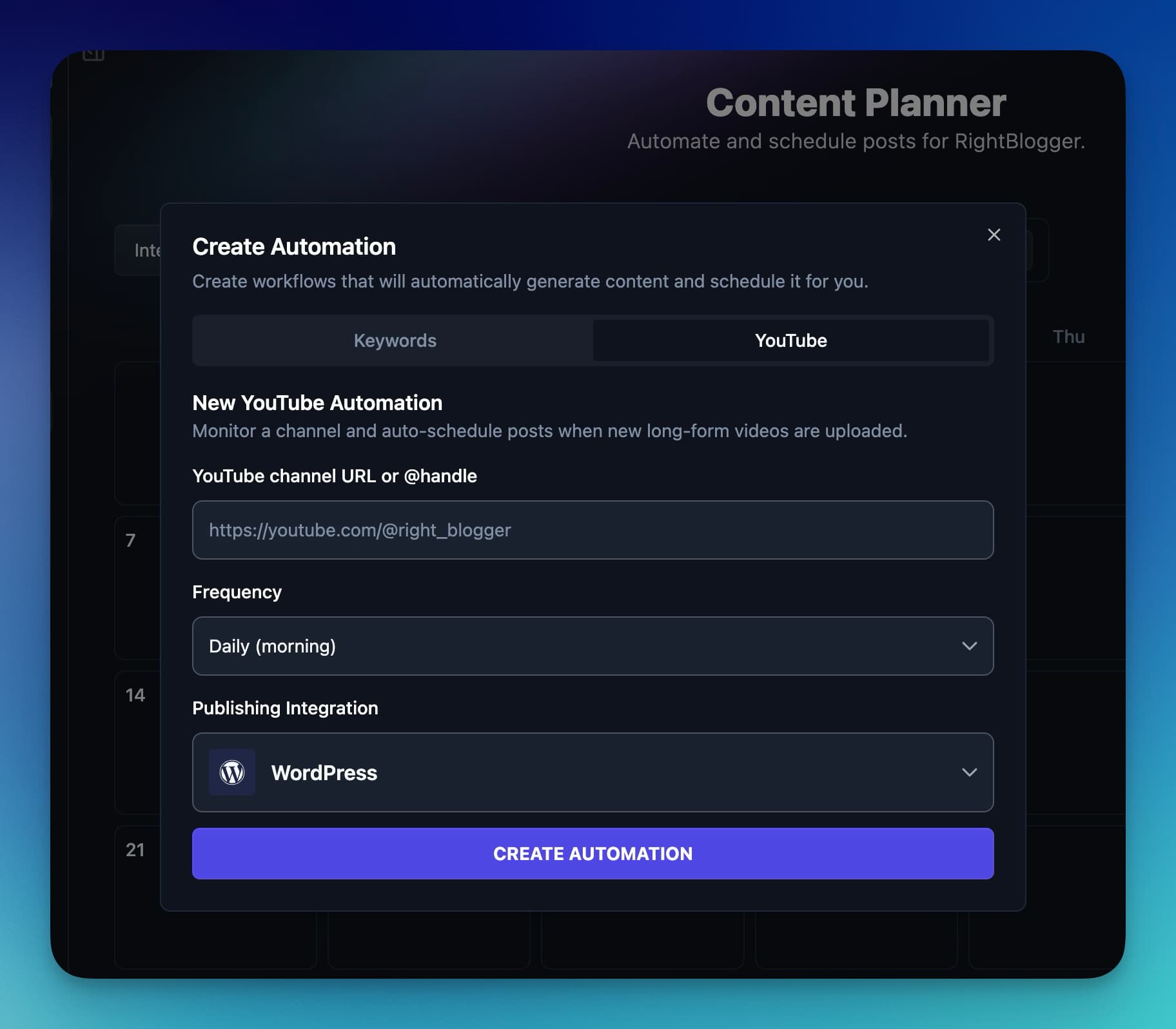 YouTube blog automations in RightBlogger